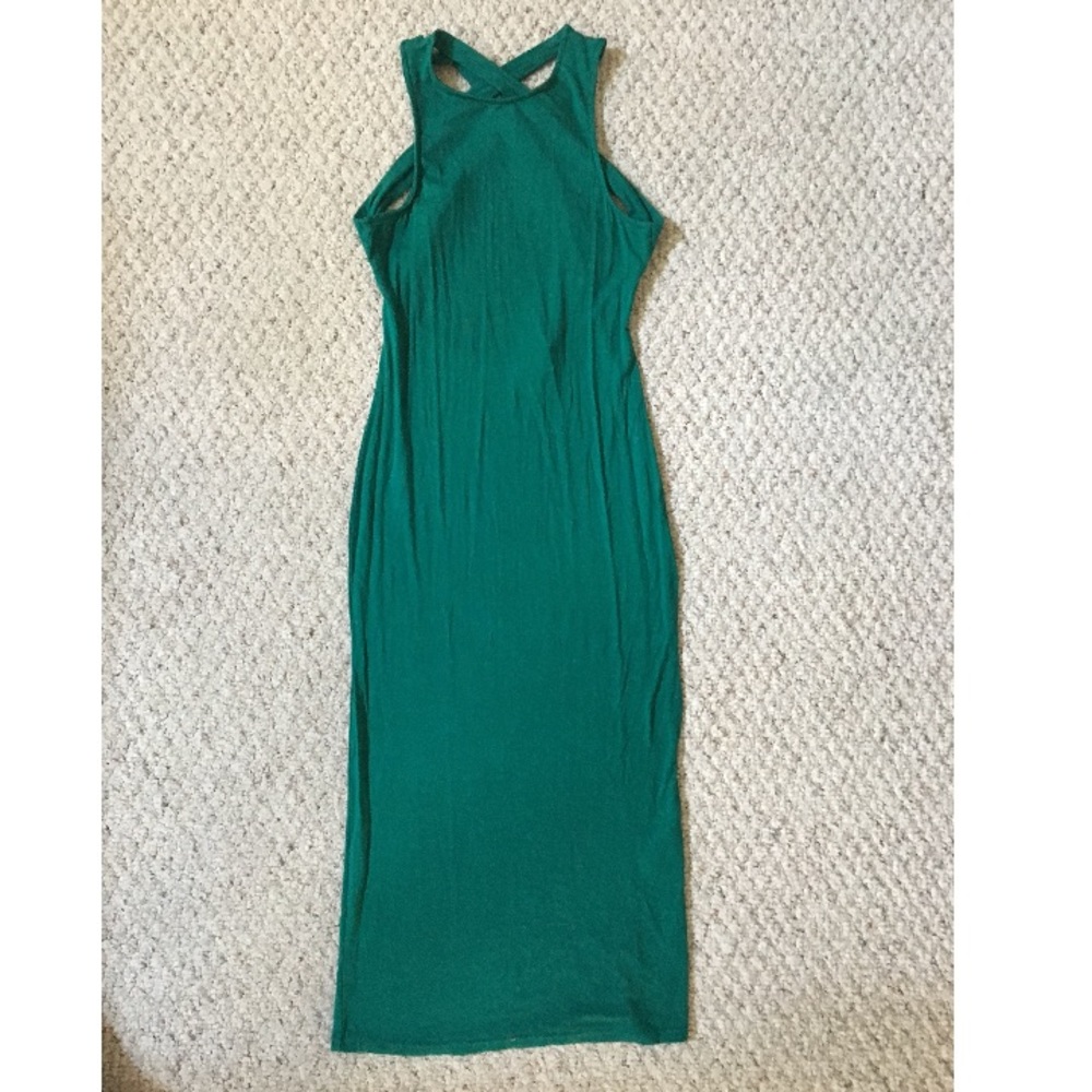 Emerald form fitting midi dress